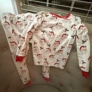 Santa Print Kids Pajama Set - Cream and Red